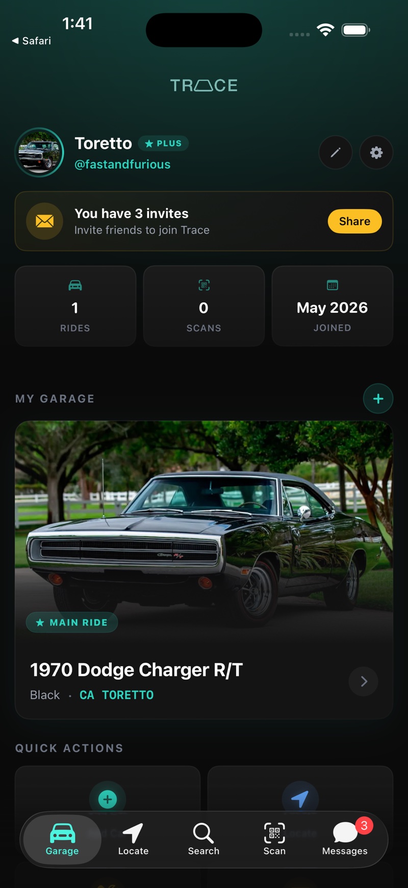 Trace — your garage and main ride