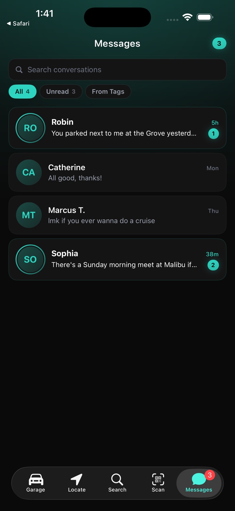 Trace — messages from nearby drivers