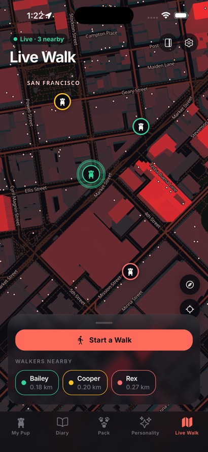 Pawsona — Live Walk map discovery