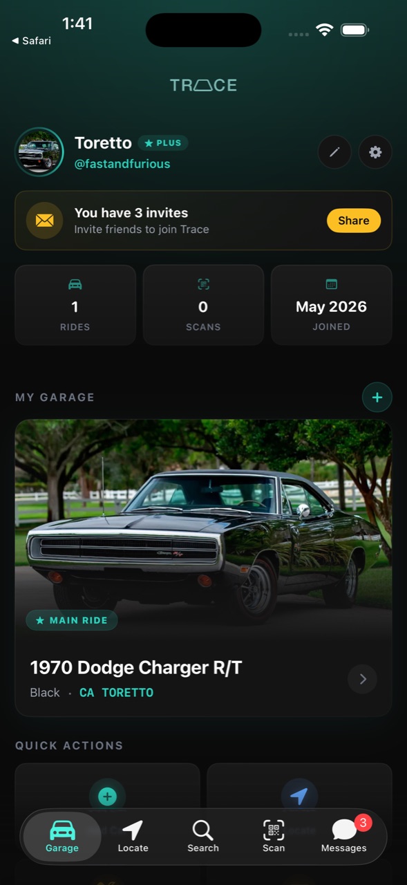 Trace — your garage and car profile